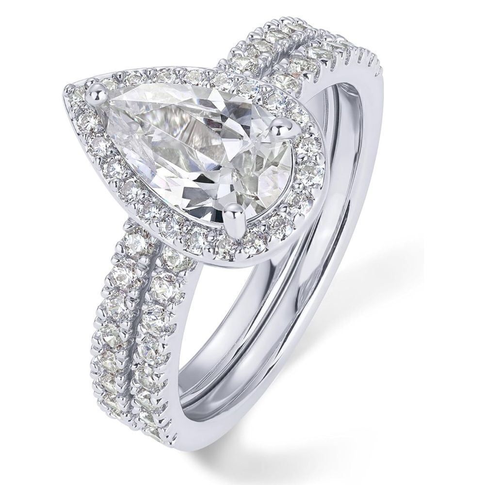 White Gold Paved Pear Engagement Ring Band